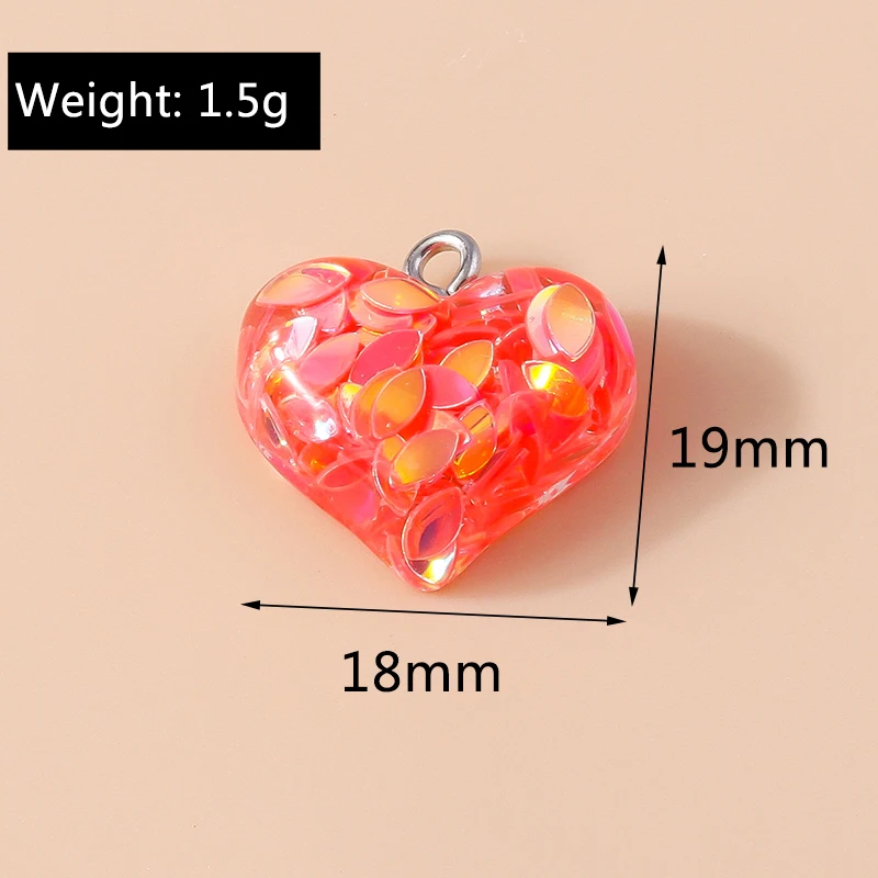 10pcs 18*19mm Kawaii Resin Glitter Heart Charms for Earring Bracelet Necklace Pendants Handmade DIY Jewelry Making Accessories