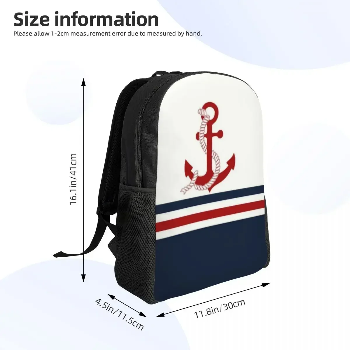 Custom Navy Blue Stripes Nautical Anchor Boat Travel Backpack Men Women School Computer Bookbag College Student Daypack Bags