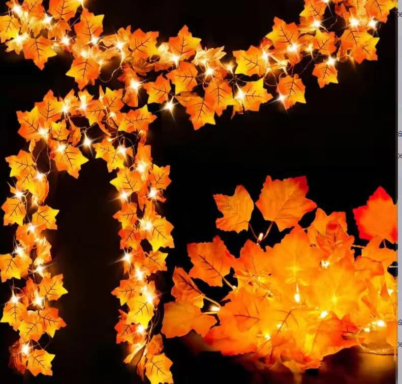 1.5/6M Halloween LED Lights String,Battery Powered Artificial Maple Leaf Pumpkin Lantern Garland Halloween Christmas Decorations
