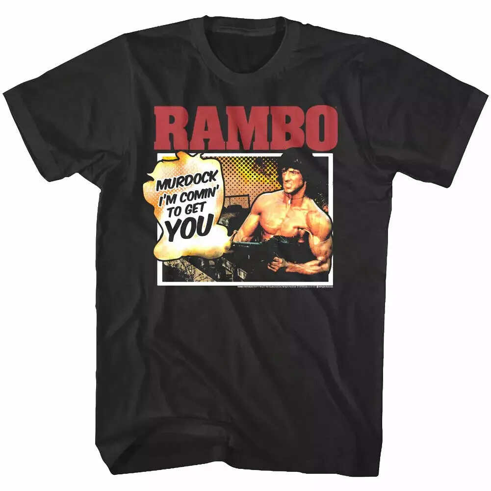 RAMBO COMIC CARTOON MEN'S T SHIRT MURDOCK I'M COMING TO GET YOU MILITARY MOVIE