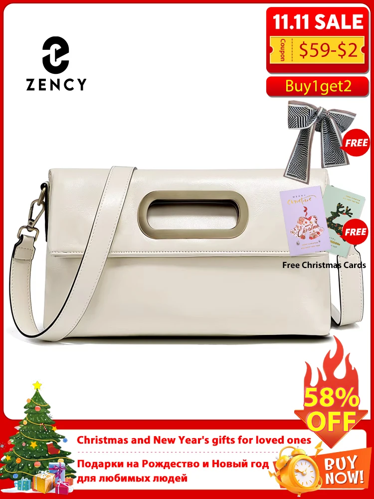 

Винтажная женская сумка Zency из натуральной кожи, большая вместительная коричневая сумка через плечо с клапаном, кошелек 2025