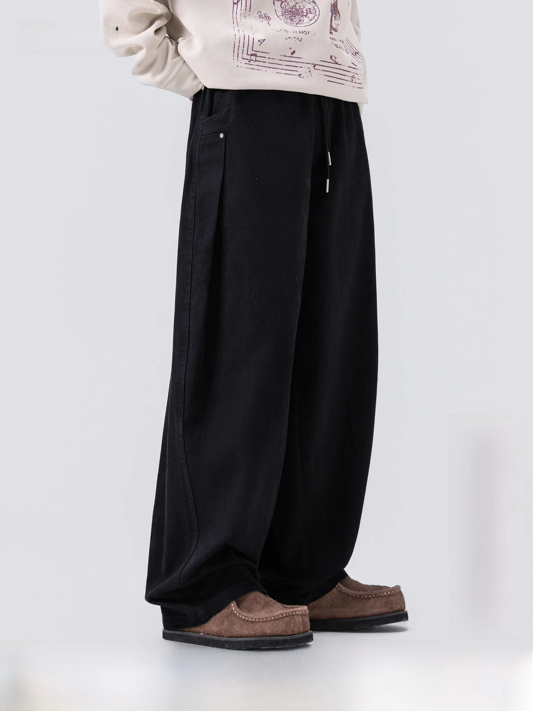 Pure Cotton Drawstring Straight Leg Long Pants Loose Casual Drapey Wide Leg Trousers for Men And Women Fall New Style Heavywe...