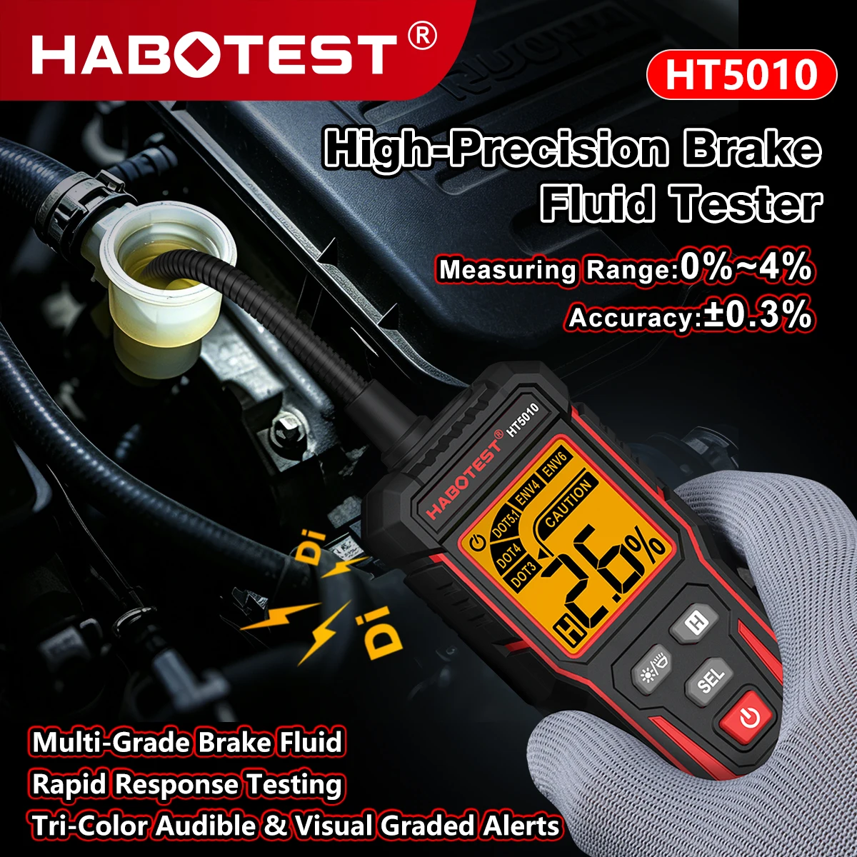 HT5010 Brake Fluid Moisture Tester Support DOT3 DOT4 DOT5.1 ENV4 ENV6 Flexible …