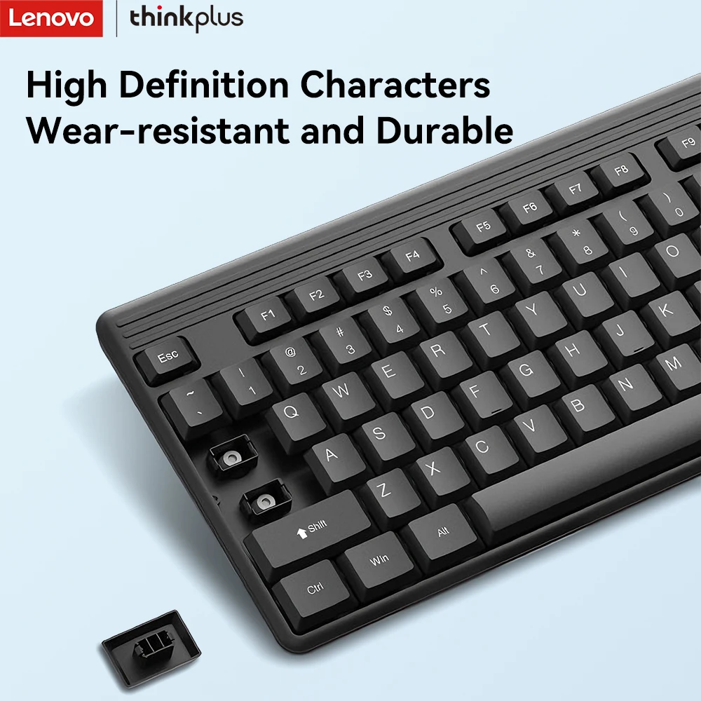 Lenovo Thinkplus Wired Keyboard, USB Plug & Play, 104 Full Size Keys, Spill Resistant, Ergonomic Quiet Keyboard for Desktop Lapt