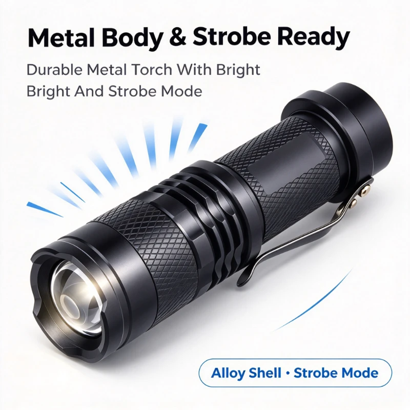 2026 New Portable Mini Metal LED Flashlight Strobe Mode Super Bright USB Charging Pocket Light Outdoor Camping Hiking Gear