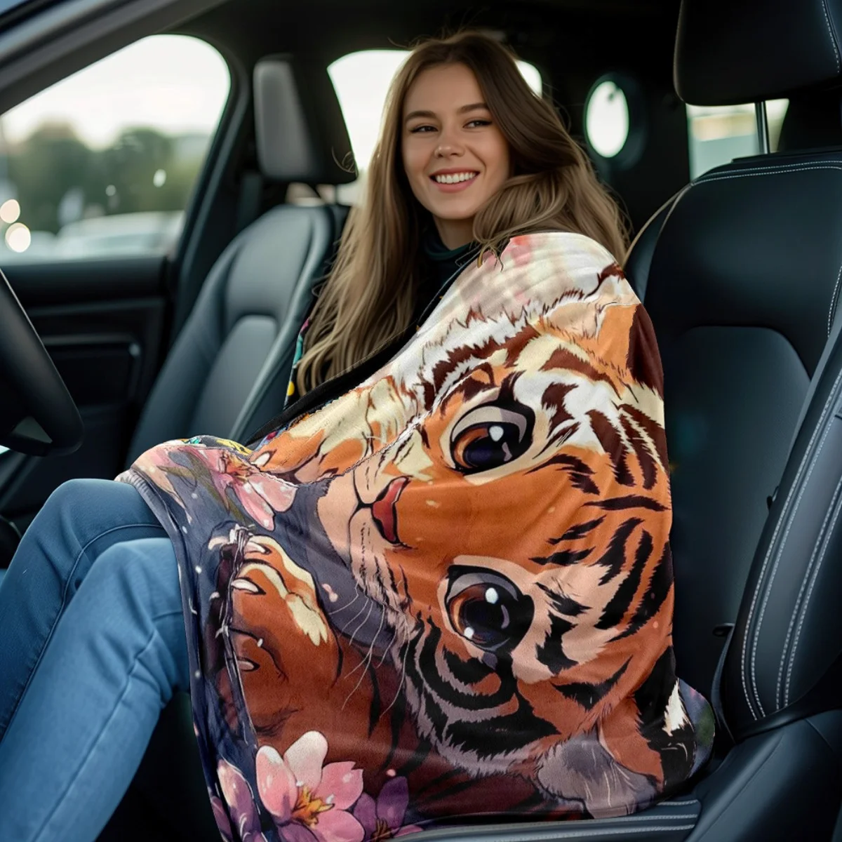 بطانية فانيلا بتصميم نمر مخطط باللونين البرتقالي والأسود - دافئة وناعمة، مناسبة للأرائك والأسرة وغرف المعيشة والمكاتب والسفر، #4