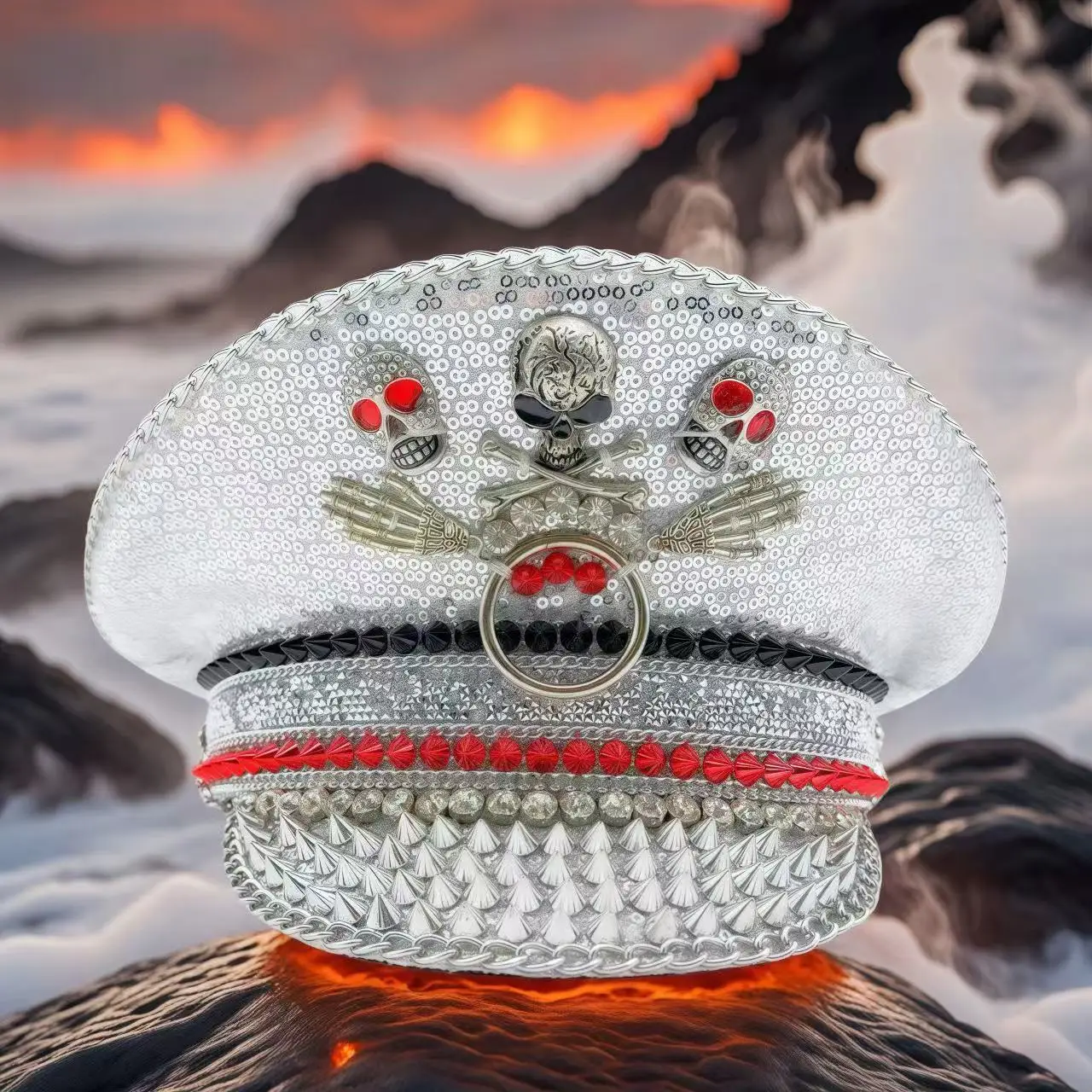 

HongLuan Glitter White Disco Music Festival Captain Hat Rhinestone for Carnival, Rave Festivals Accessories & Party Hat Woman