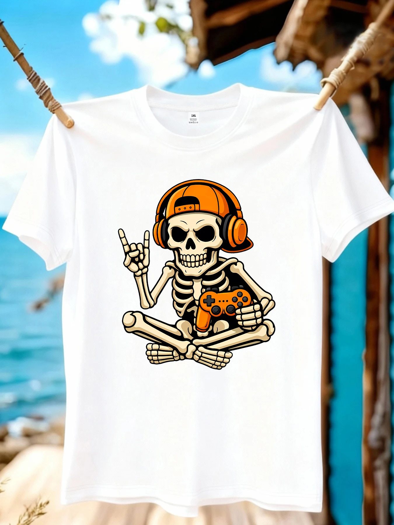 

【WZM109143】Pumpkin skull print plus size women's round neck summer casual short sleeved street fashion versatile T-shirt