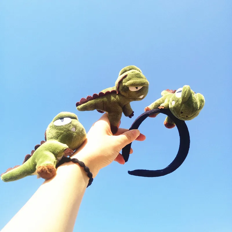 1 diadema de champú bonita de dinosaurio verde de dibujos animados, cuerda para cabeza de muñeca súper bonita, horquilla con broche delicado de felpa de doble propósito