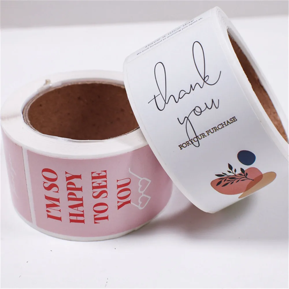 100pcs/roll Thank You Sticker Seal Labels Small Business Gift Decor Sticker Package Sticker This Package Is Happy To See You Too