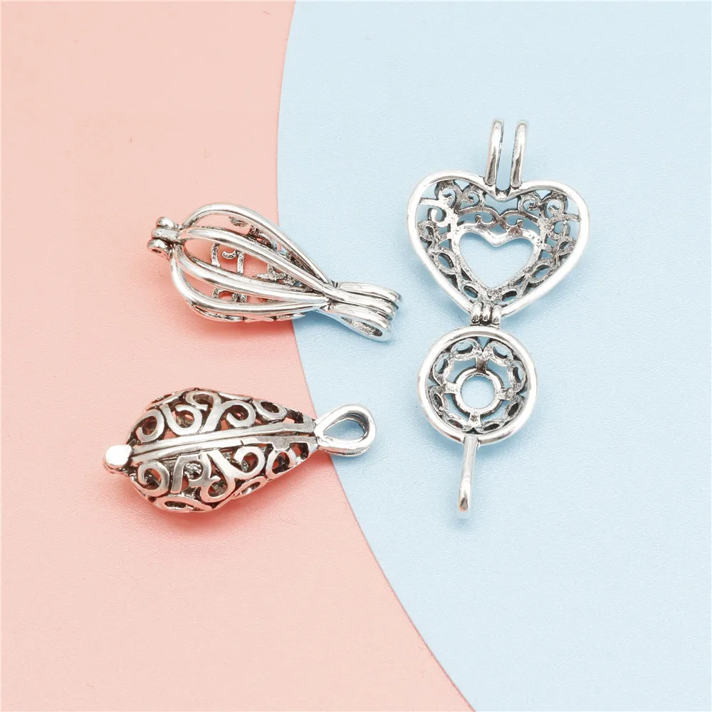 10pcs Mixed Pearl Cage Charms Pendants Vintage Heart Water Drop Essential Oil Diffuser Necklace Locket For DIY Jewelry