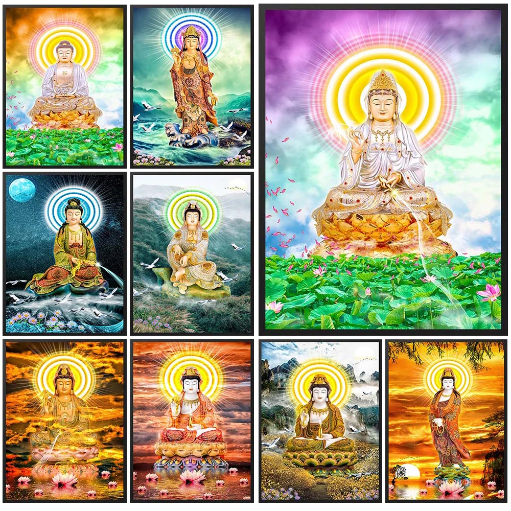 

Guanyin Buddhism Sakyamuni Maitreya Buddha Religion Poster Wall Pictures For Church Room Decor Wall Art Canvas Painting Unframed