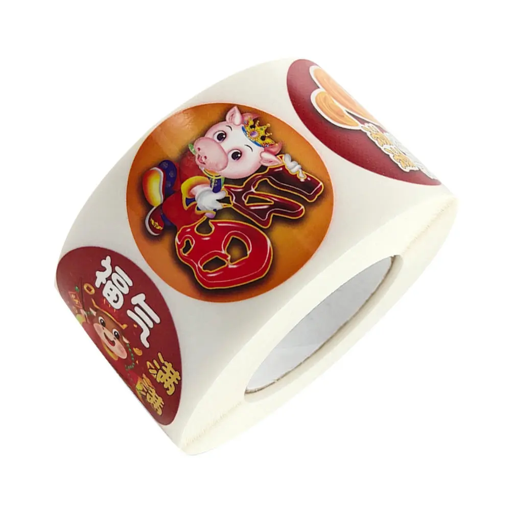 

1 рулон новогодних декоративных наклеек, самоклеящиеся этикетки с годом быка для подарочной упаковки, вечерние, скрапбукинга, наклейки на весенний фестиваль