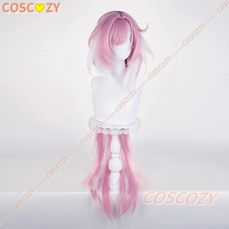 Honkai 3rd Messenger of Love Elysia Cosplay Perücke 115 cm Rosa Highlights Weiße Perücke Frauen CosplayWigs Hitzebeständiges Kunsthaar