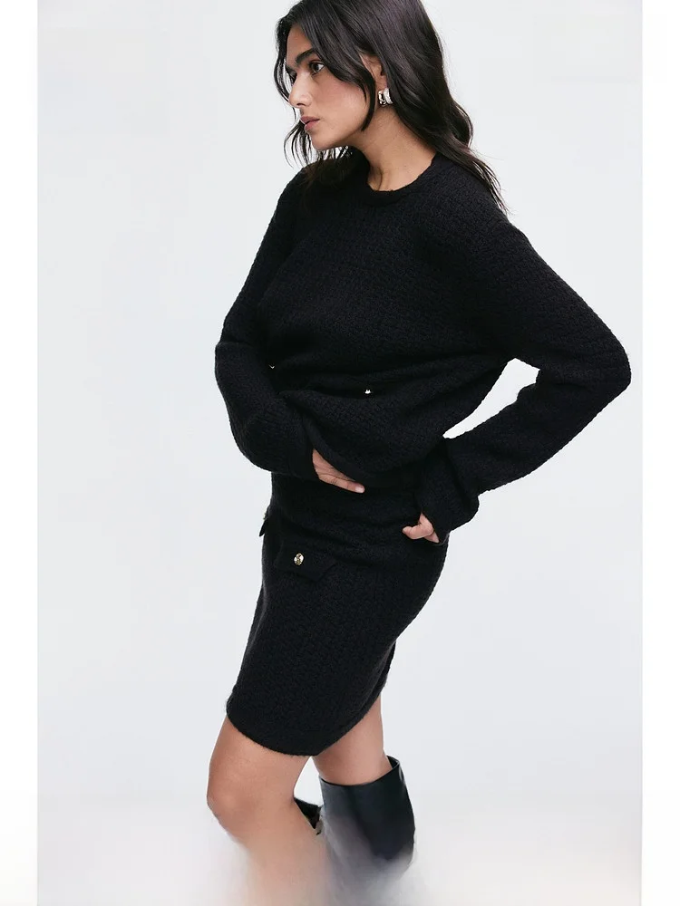 

Spring Women's Knitted Me Sweater Ele Sle Fitted Version Button ket Design Cotton Polyester Acrylic Blend ort Le...