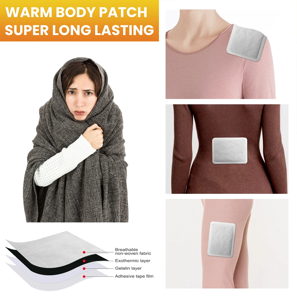 60-2Pcs Air Activated Warmers Long Lasting Disposable Heating Pack Self Adhesive Heating Patches for Hand Foot Neck Back