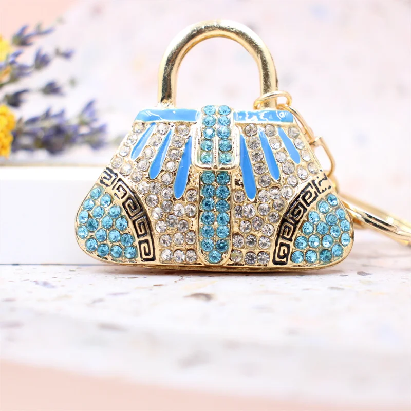 Gioielli creativi portachiavi borsa con strass blu borsa femminile Design portachiavi ciondolo in metallo regalo