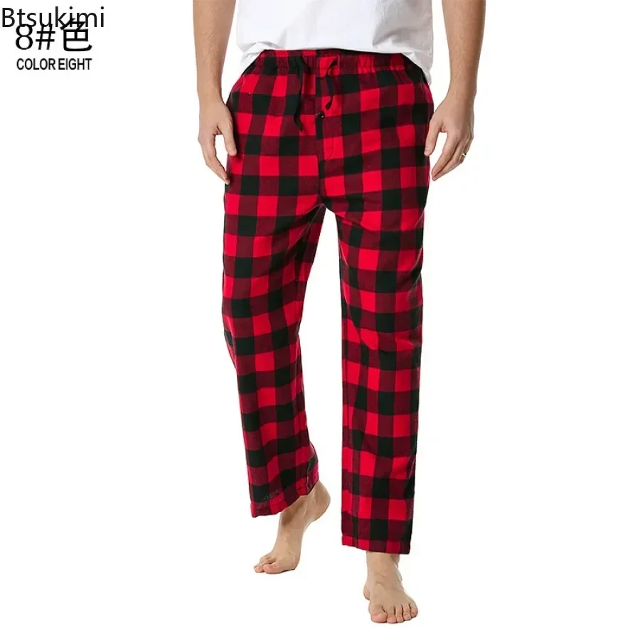 2025 Pantalones de pijama a cuadros informales para hombre, ropa de casa relajada, pantalones rectos de Yoga, pantalones de algodón con cordón para dormir para hombre