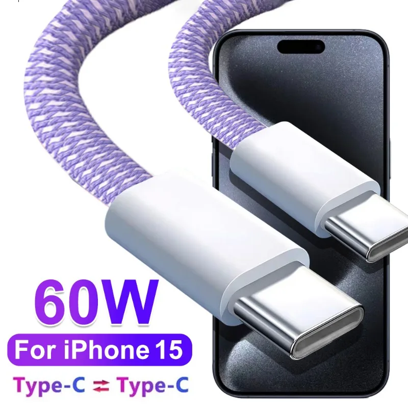 60W Super Quick Charging Cord USB C To USB C Cable For iPhone 15 Pro Max Nylon Braided Phone Data Cables Suitable For iphone 15