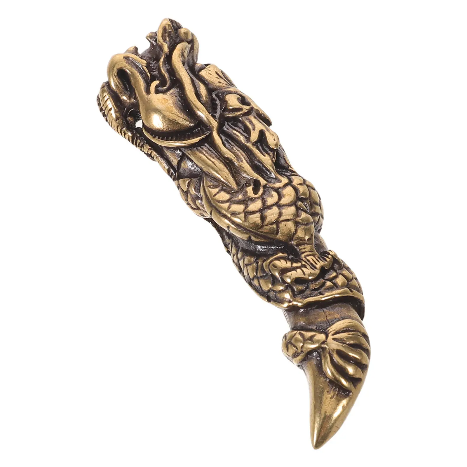 Vintage Polished Brass Dragon Head Tooth Desk Ornament Chinese Mythology Sculpture Feng Shui Office Home Decoration Lucky