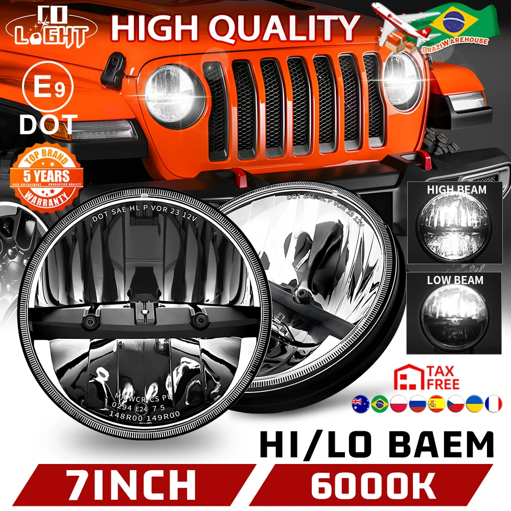 

CO LIGHT 7-дюймовая мотоциклетная светодиодная фара с высоким и низким освещением для Harley Davidsion Yamaha Jeep JK Chevy Ford Hummer 12 В 24 В