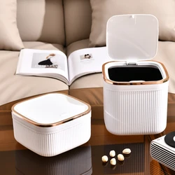 Mini Small Waste Bins with Cover Light Luxury Desktop Trash Can with Lid Garbage Basket Office Supplies Dustbins Sundries Box