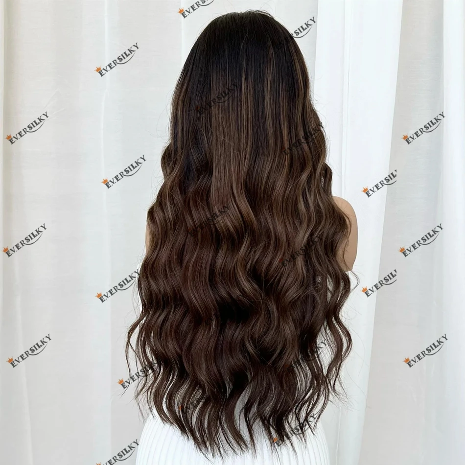 Loose Wave Human Hair Fringe Cool Brown Highlight Lace Front Wigs for Black Women 200Density Full Lace Wigs Remy Indian Hair Wig