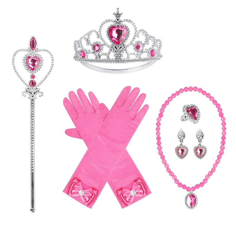 

Girl's Princess Costume Crown Magic Wand Necklace Earrings Set Hot Pink Crown Magic Wand Necklace and Earring Set Toys