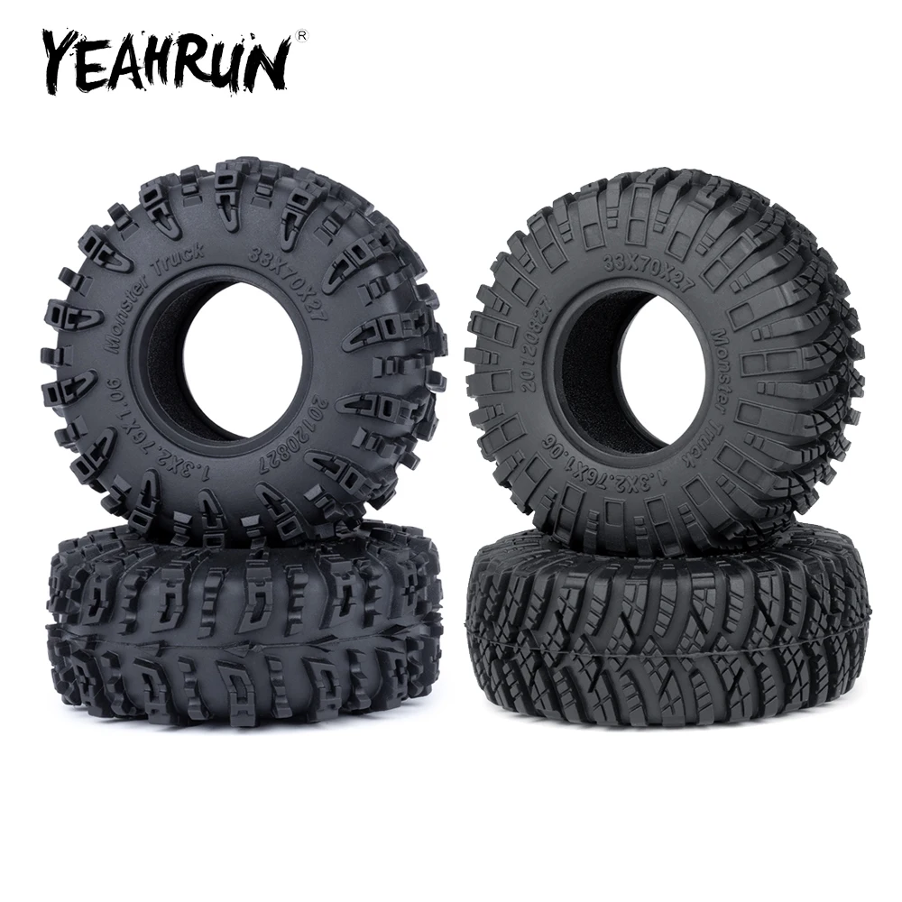 YEAHRUN 4Pcs 1.3 inch 33*70*27mm Swamper Mud Terrain Rubber Wheel Tires for Axial SCX24 1/24 TRX-4M 1/18 RC Crawler Car Parts