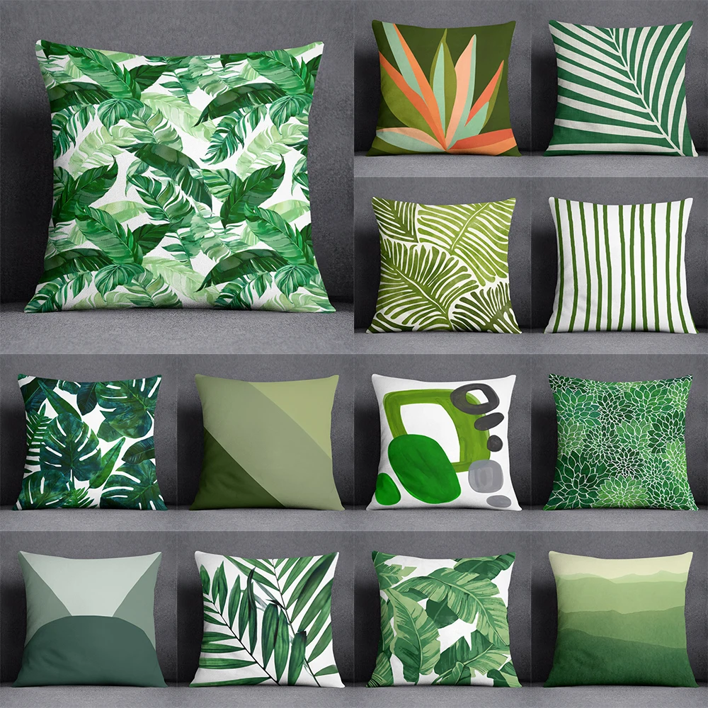 Dark green Plant Print Pattern Cushion Cover Home Living Room Sofa Bedroom Car Decoration Throw Pillow  45x45cm