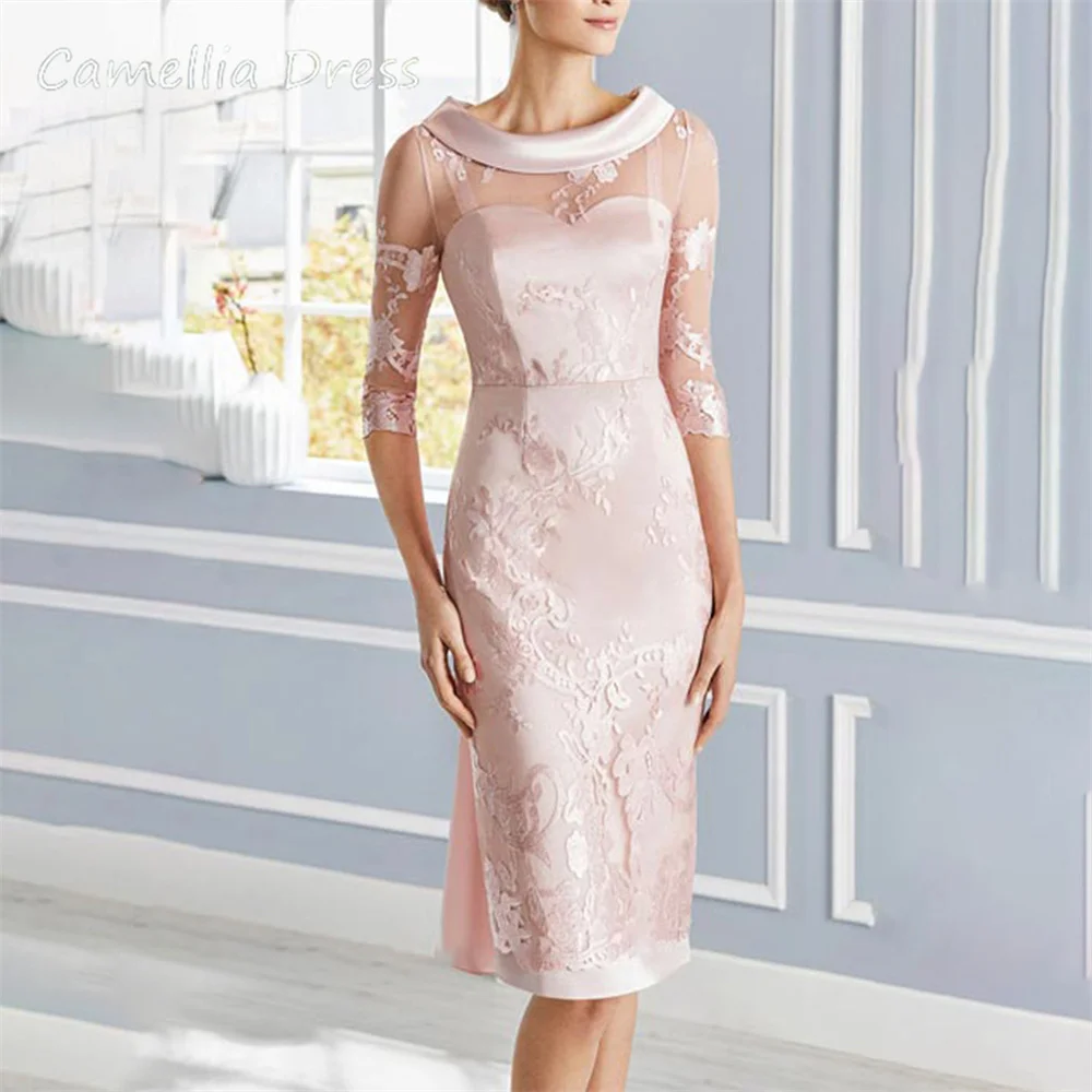 

Sexy Scoop Neck Mother Of The Bride Dress Sheath Appliques Bowknot Formal Dresses Half Sleeves Vestidos Mae Da Noiva Casamentos