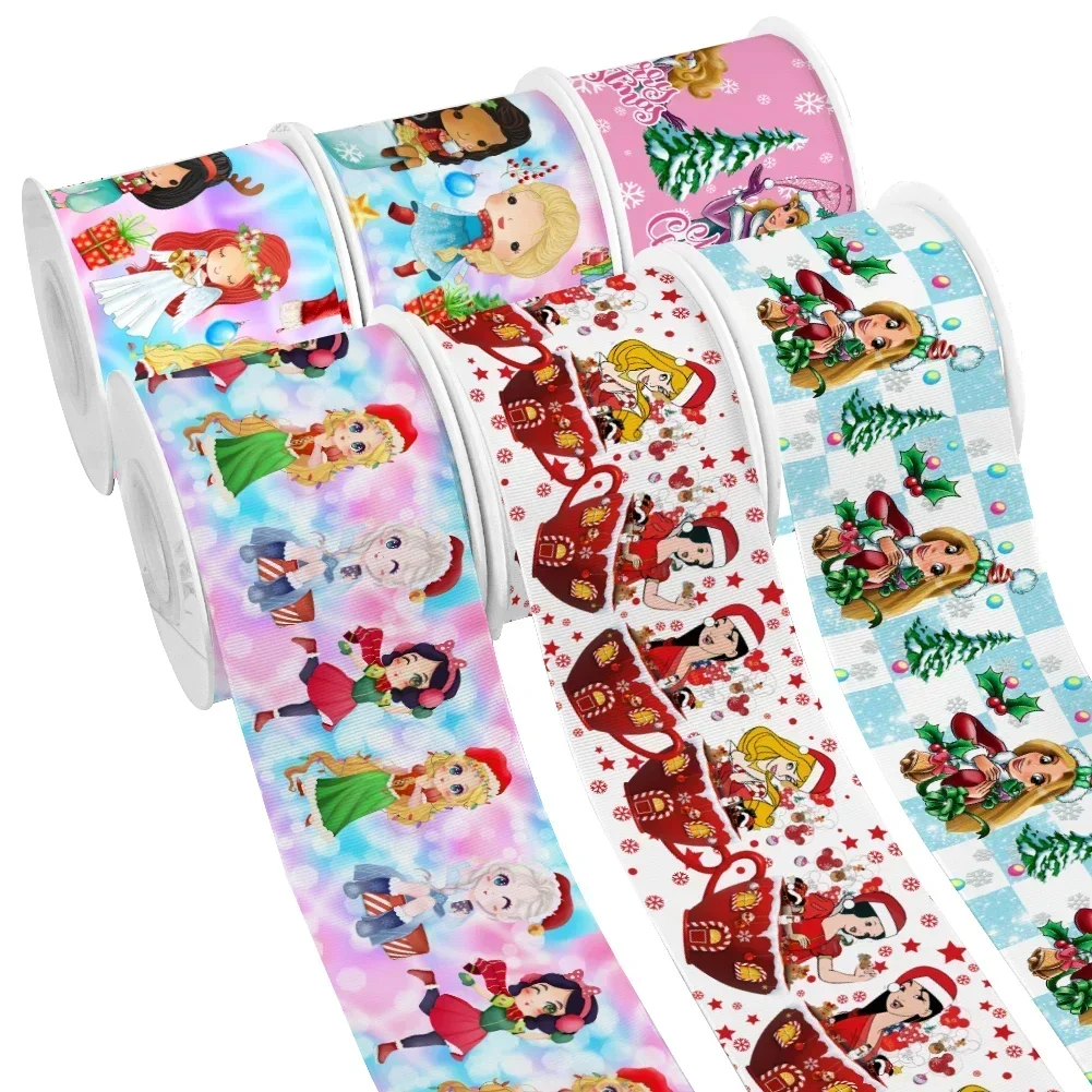 

10 Yards Disney Princess Christmas Ribbon Cartoon Princess Printed Grosgrain Satin Ribbon For Cheer Bows DIY Craft Supplies