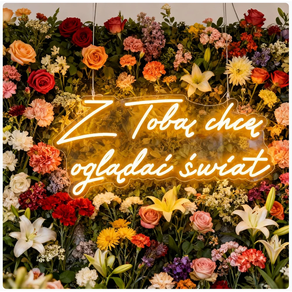 

Custom Big 75x35cm I want to see the world with you Led Ledon Neon | Polski Producent Wedding Birthday Neon Sign Wall Decoration