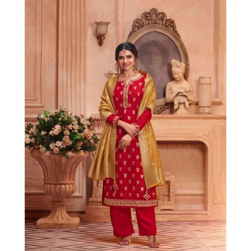 

Red Color Eid Ramadan Special Women's Salwar Kameez Plazzo with Dupatta Suits