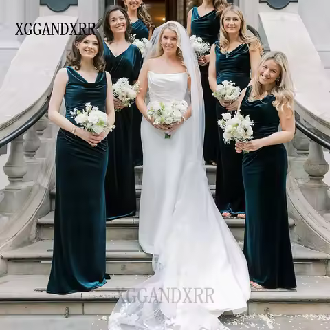 Customized Bridesmaids Dresses 2026 V Neck Sleeveless Velvet Wedding Party Guest Dress Green Long Formal Woman Evening Dress