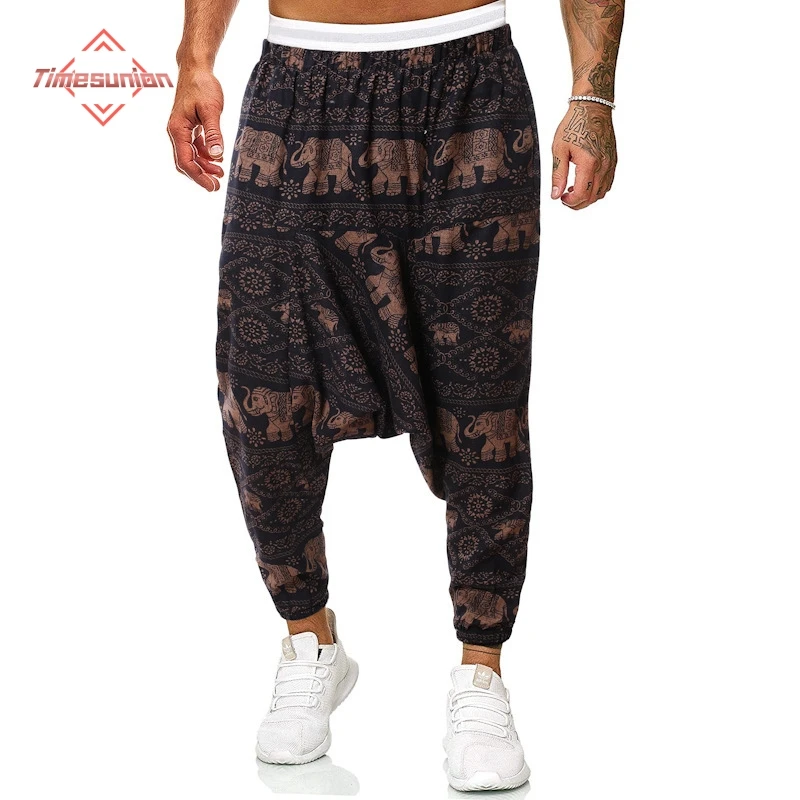 Hombres de impresión africana Harem Baggy Genie Boho Pantalones Casual Algodón Yoga Drop Crotch Joggers Pantalones de chándal Hip Hop Tradicional Pantalones