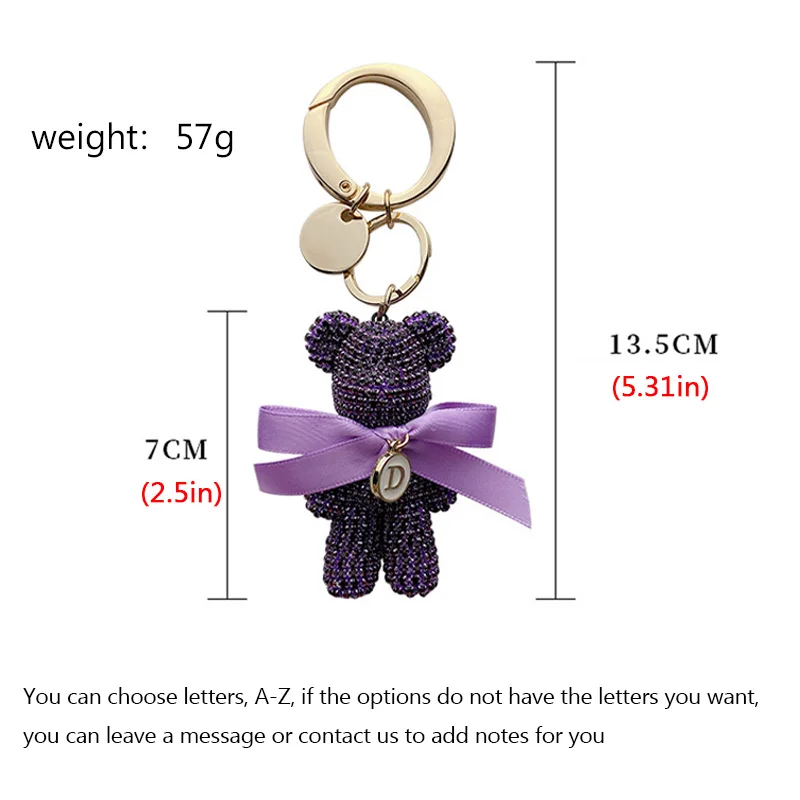 Full Rhinestones Bear Customizable Letters Luxury Jewelry Car Key Chain Big Button Key Chains Bag Pendant Party Gifts for Women