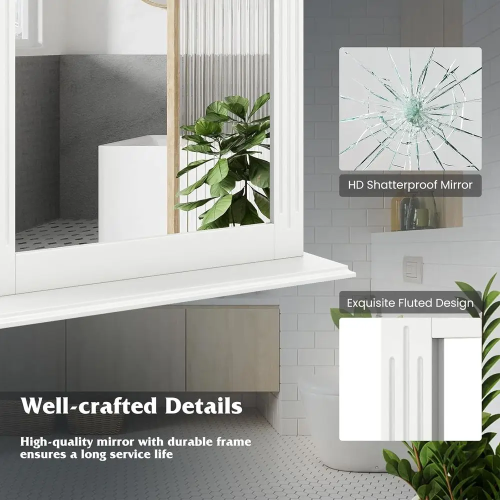 Espejo de pared blanco con estante, espejo de tocador sobre lavabo para baño, dormitorio y más