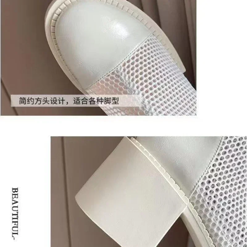 New Fashion Elegant Women\'s Boots Spring And Summer Mesh Hollow Thick Heel Retro Knee Breathable Cool
