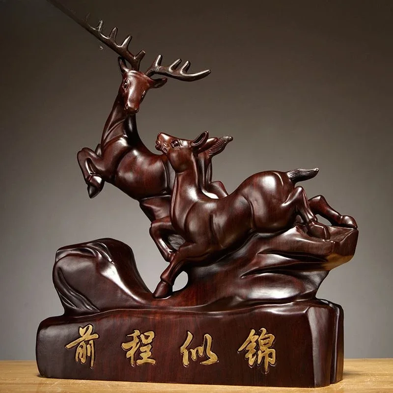 Ebony wood carving animal sika deer ornament mahogany crafts home decoration