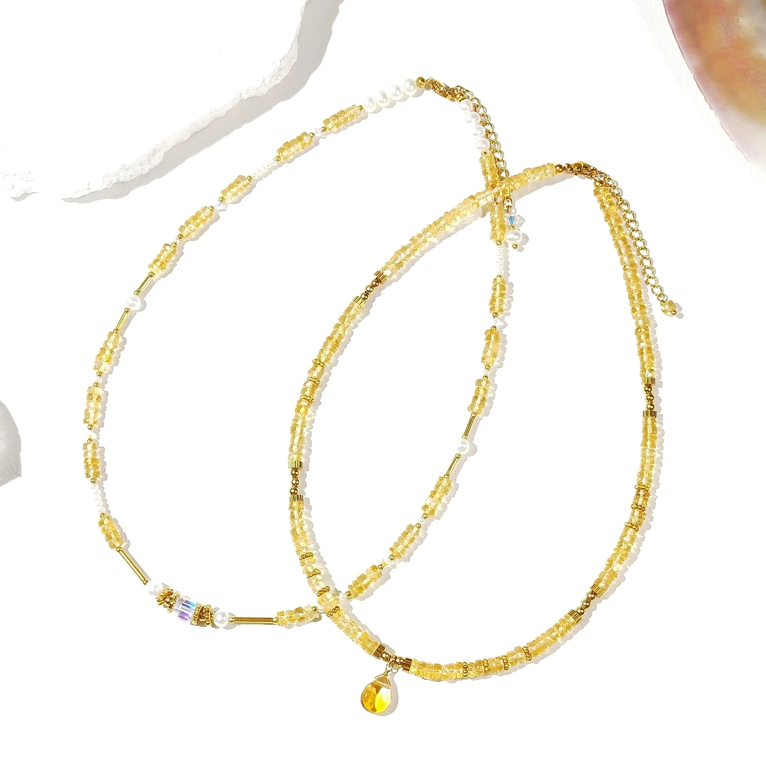 

Lii Ji Citrine Natural Stone Approx 2x4mm Stainless Steel Necklace For Women Girls Gift