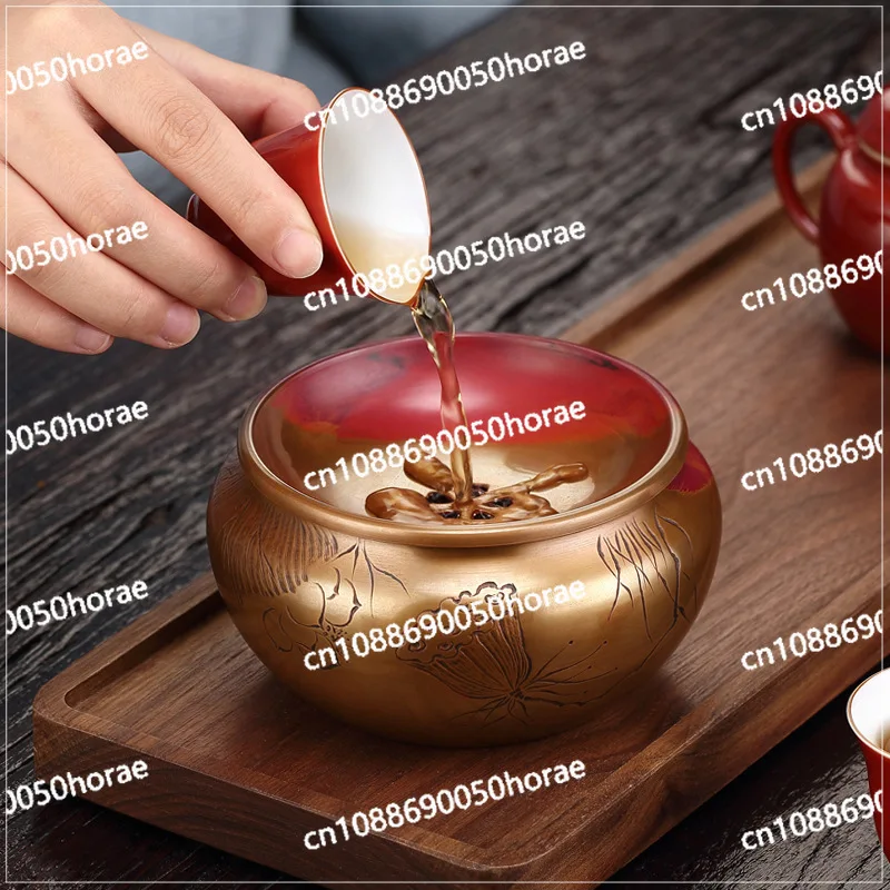 Pure Copper Small Tea Washing Pot with Lid, Dry Brewing Water Storage Metal High-end Mini Pot Water Tank