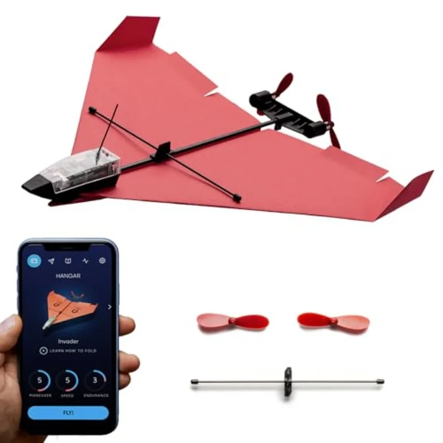 RC Controlled Paper Airplane Kit for Hobbyists: 4.0 Next-Gen Smartphone Control, Lightweight Kraft Paper, White/Gray, Autopilot