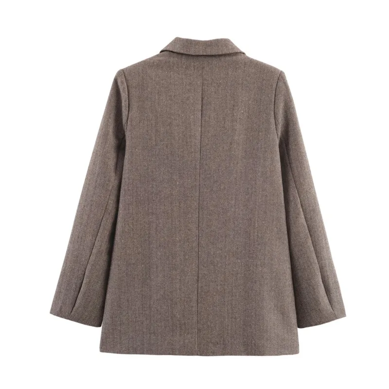 Brown Classic Women's Jacket  suit collar Fashionable casual one-piece spring / autumn street fashion suit jacket