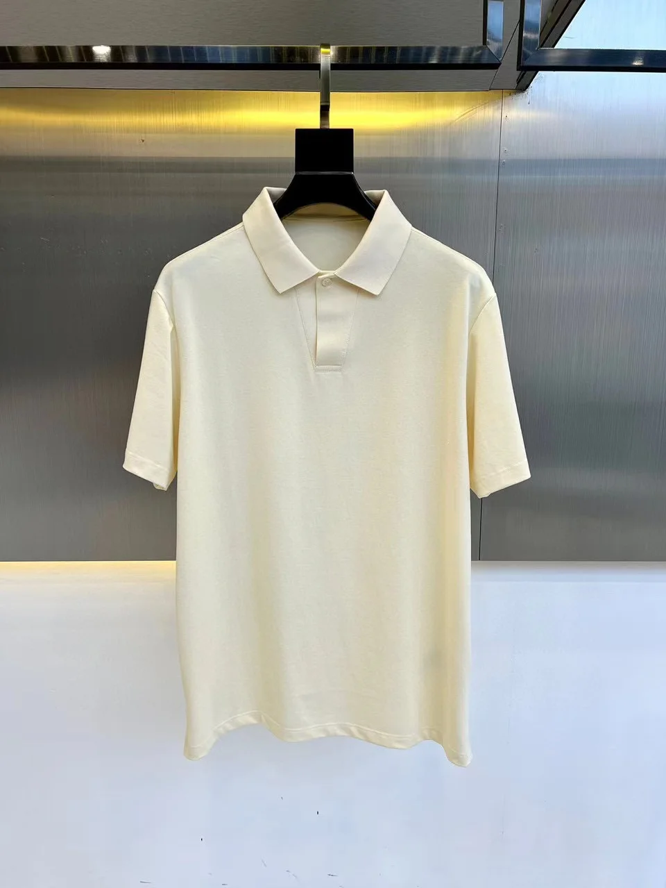 Men's LP summer thin mulberry silk simple business casual short sleeved polo shirt