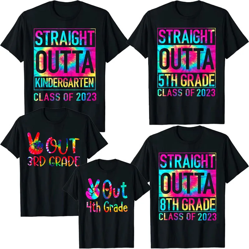 

Straight Outta Kindergarten 5th 8th Grade Graduation Shirts Class of 2023 T-Shirt Peace Out 3th 4th Grade Last Day of School Tee