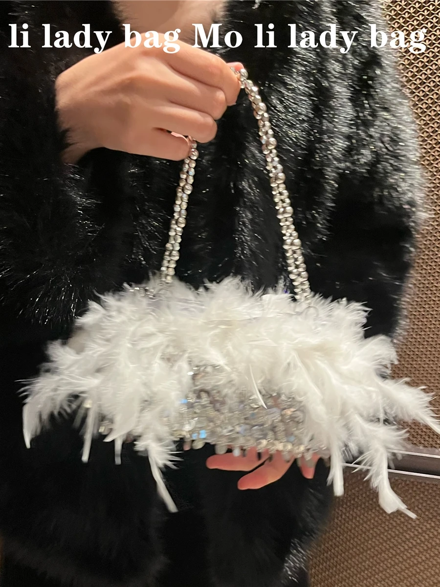 

Shiny Sequin Turkey Feathers Evening Bag Women's Handbag Retro Style QiPao Clutch Crossbody Shoulder Bag for Casual Occasions