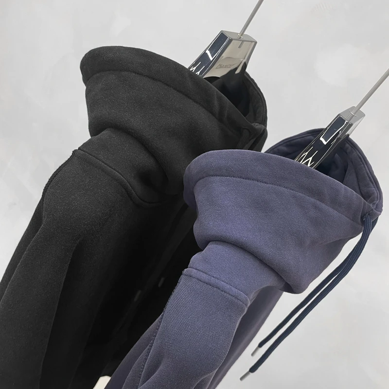 Mock Neck Hoodie für Herren und Damen, gewaschen, kurz geschnitten, kastig, Oversize-Pullover mit Kängurutasche, Vintage Streetwear, lässiger Sweatshirt – Detail 7