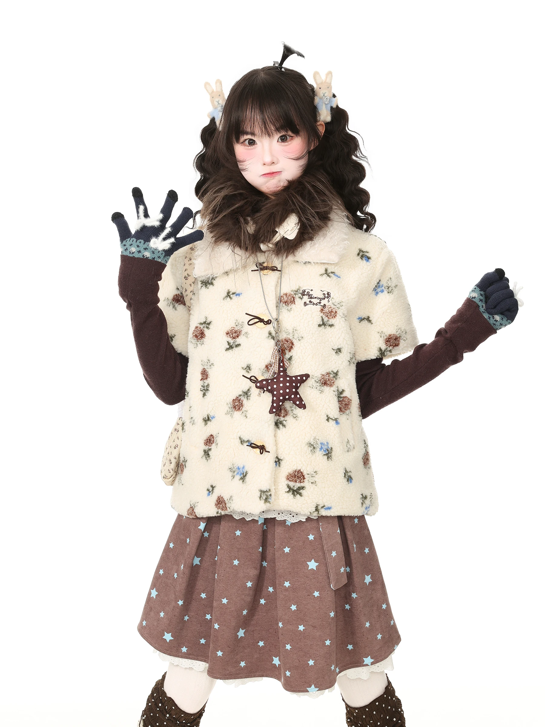 Languid Park Design Sensation Women's Jacket Vest with Fur Collar Lamb Velvet Home Cute Style Casual Fashion Autumn Wear
