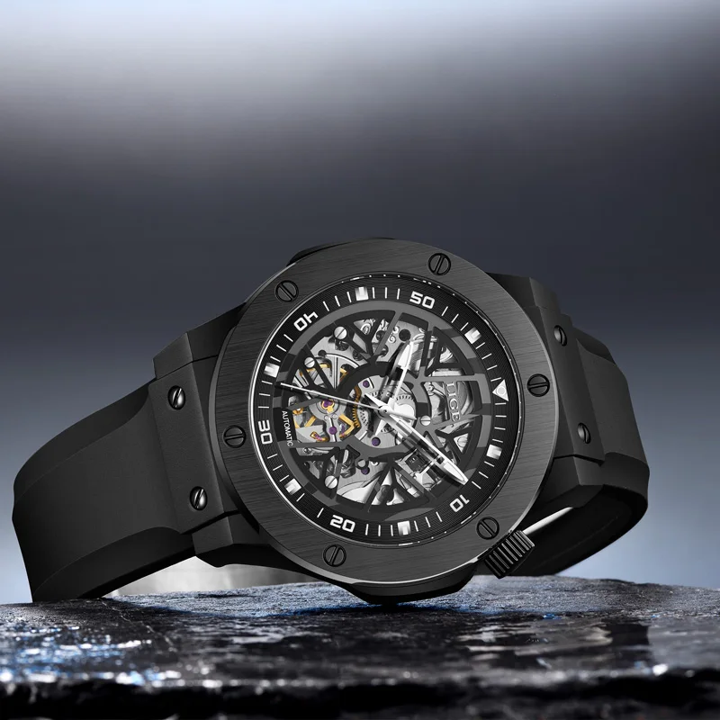 LIGE توربيون ساعات العلامة التجارية الفاخرة سيليكون الرجال الساعات موضة ساعة يد تعمل بالحركة التلقائية رجل مقاوم للماء ساعة اليد الميكانيكية